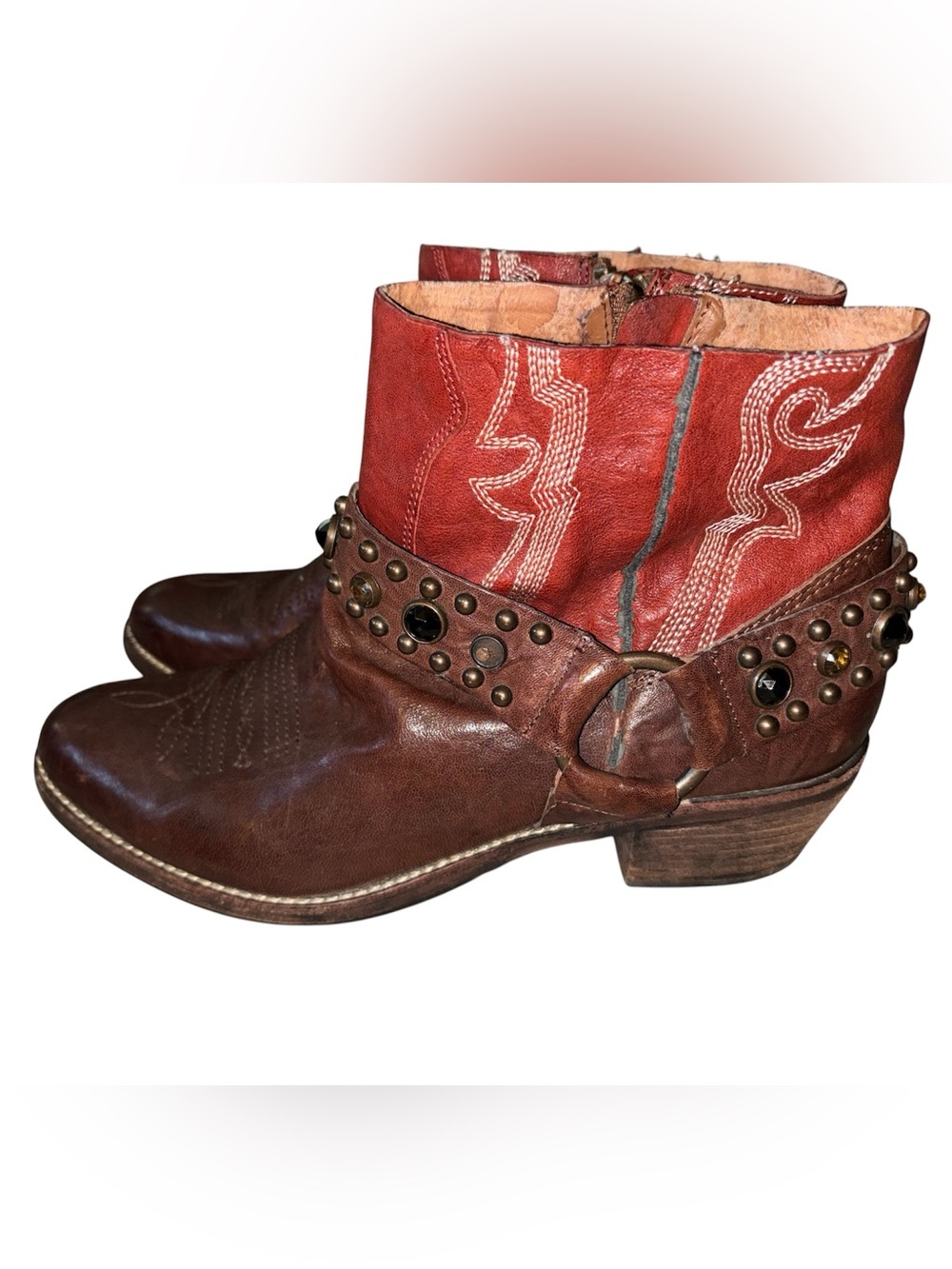 Sam Edelman Skyler Western Ankle Boots Womens 9 Leather Jeweled Festival Boho